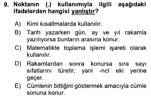 Türk Dili 2 2020-2021 Yaz Okulu Sınavı - 9. soru