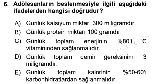 Beslenmenin Temel İlkeleri 2016-2017 Dönem Sonu Sınavı - 6. soru