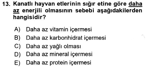 Beslenmenin Temel İlkeleri 2016-2017 Dönem Sonu Sınavı - 13. soru