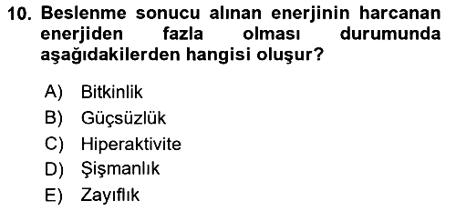 Beslenmenin Temel İlkeleri 2025-2026 Dönem Sonu Sınavı - 10. soru