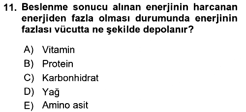 Beslenmenin Temel İlkeleri 2022-2023 Yaz Okulu Sınavı - 11. soru