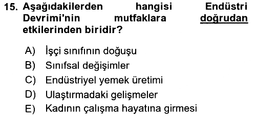 Gastronomi Tarihi 2017-2018 3 Ders Sınavı - 15. soru