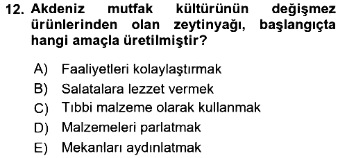 Gastronomi Tarihi 2015-2016 Ara Sınav - 12. soru