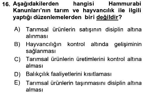 Gastronomi Tarihi 2016-2017 Ara Sınav - 16. soru