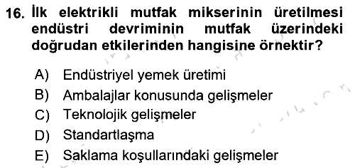 Gastronomi Tarihi 2021-2022 Dönem Sonu Sınavı - 16. soru