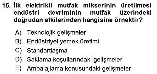 Gastronomi Tarihi 2025-2026 Dönem Sonu Sınavı - 15. soru