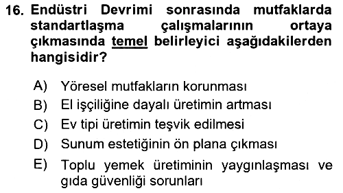 Gastronomi Tarihi 2025-2026 Dönem Sonu Sınavı - 16. soru