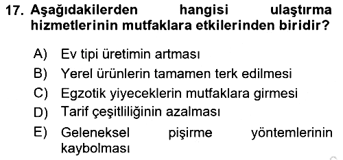 Gastronomi Tarihi 2025-2026 Dönem Sonu Sınavı - 17. soru