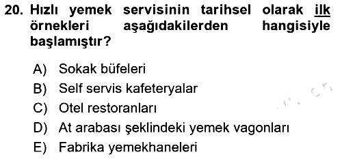Gastronomi Tarihi 2025-2026 Dönem Sonu Sınavı - 20. soru