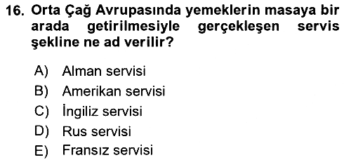Gastronomi Tarihi 2018-2019 Yaz Okulu Sınavı - 16. soru