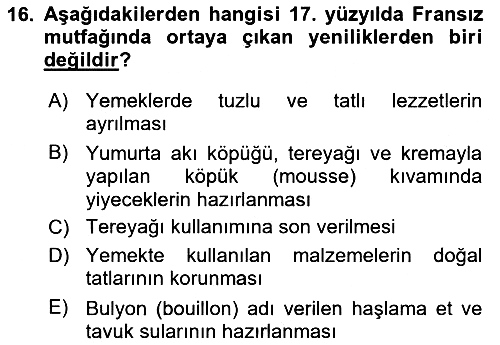Gastronomi Tarihi 2023-2024 Yaz Okulu Sınavı - 16. soru