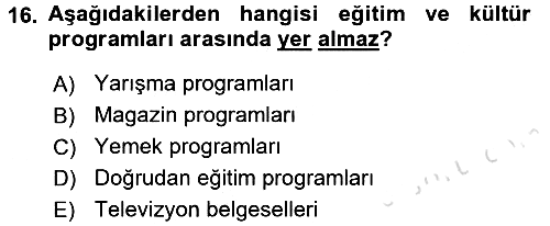 Gastronomi Ve Medya 2017-2018 Ara Sınav - 16. soru