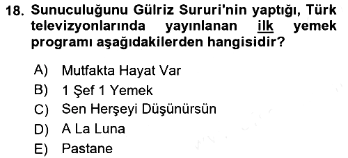 Gastronomi Ve Medya 2018-2019 Ara Sınav - 18. soru