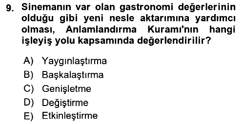 Gastronomi Ve Medya 2023-2024 Ara Sınav - 9. soru