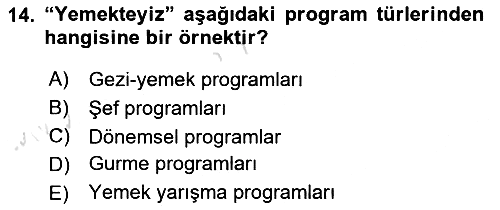 Gastronomi Ve Medya 2023-2024 Ara Sınav - 14. soru