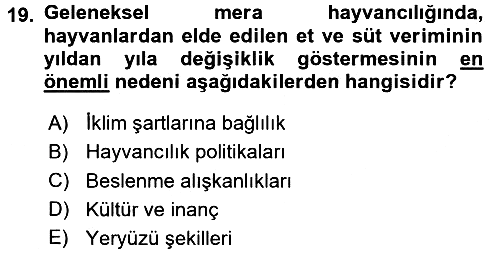 Gıda Coğrafyası 2017-2018 Dönem Sonu Sınavı - 19. soru