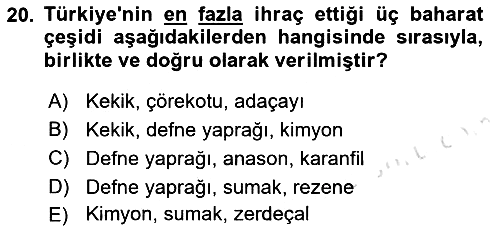 Gıda Coğrafyası 2023-2024 Dönem Sonu Sınavı - 20. soru