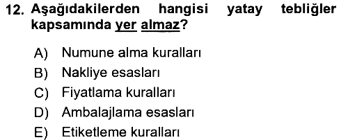 Gıda Mevzuatı ve Kalite Yönetimi 2016-2017 Ara Sınav - 12. soru