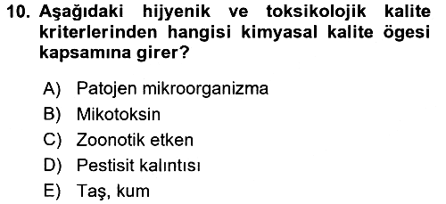 Gıda Mevzuatı ve Kalite Yönetimi 2017-2018 Ara Sınav - 10. soru