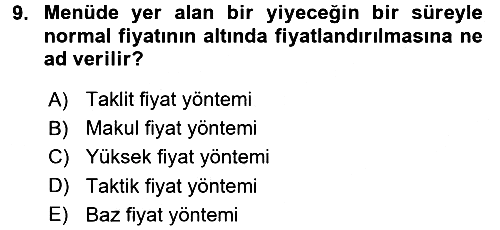 Menü Yönetimi 2016-2017 3 Ders Sınavı - 9. soru