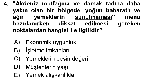 Menü Yönetimi 2017-2018 3 Ders Sınavı - 4. soru
