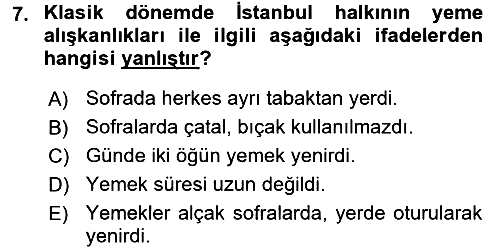 Osmanlı Mutfağı 2016-2017 Ara Sınav - 7. soru