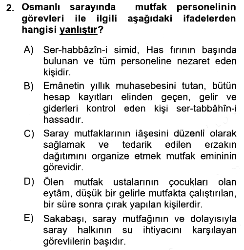 Osmanlı Mutfağı 2018-2019 Dönem Sonu Sınavı - 2. soru