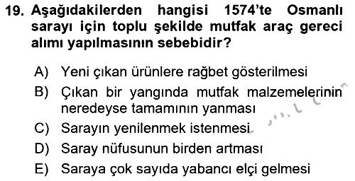 Osmanlı Mutfağı 2018-2019 Yaz Okulu Sınavı - 19. soru