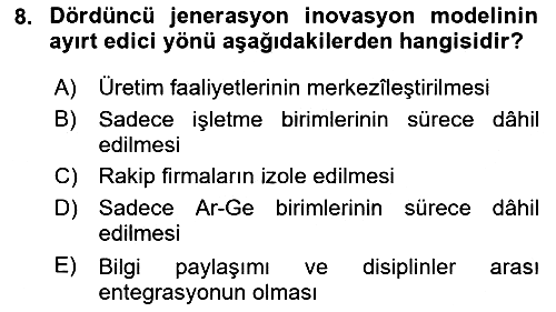 Turizmde Girişimcilik Ve İnovasyon 2025-2026 Ara Sınav - 8. soru
