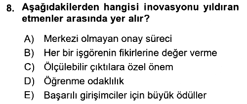 Turizmde Girişimcilik Ve İnovasyon 2021-2022 Dönem Sonu Sınavı - 8. soru