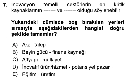 Turizmde Girişimcilik Ve İnovasyon 2025-2026 Dönem Sonu Sınavı - 7. soru