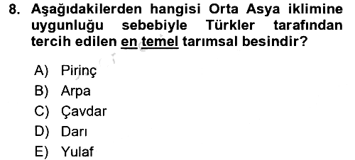 Türk Mutfak Kültürü 2016-2017 Ara Sınav - 8. soru