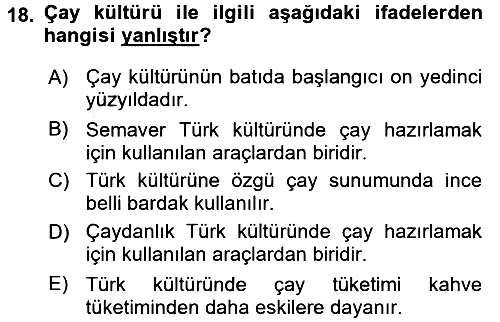 Türk Mutfak Kültürü 2016-2017 Dönem Sonu Sınavı - 18. soru