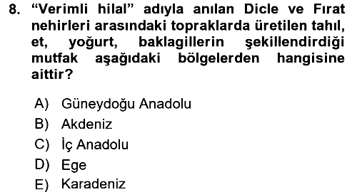 Türk Mutfak Kültürü 2017-2018 Dönem Sonu Sınavı - 8. soru