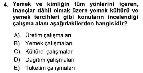 Yemek Sosyolojisi 2024-2025 Dönem Sonu Sınavı - 4. soru