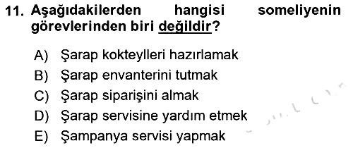 Yiyecek Ve İçecek İşletmeciliği 2022-2023 Ara Sınav - 11. soru