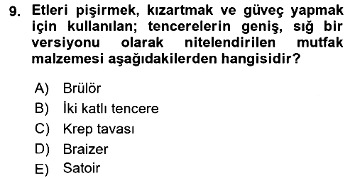 Yiyecek Ve İçecek İşletmeciliği 2024-2025 Ara Sınav - 9. soru