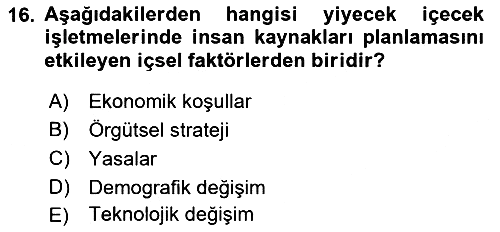 Yiyecek Ve İçecek İşletmeciliği 2021-2022 Dönem Sonu Sınavı - 16. soru