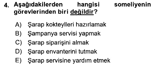 Yiyecek Ve İçecek İşletmeciliği 2024-2025 Dönem Sonu Sınavı - 4. soru