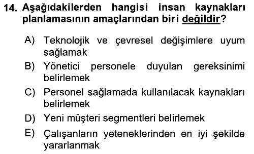 Yiyecek Ve İçecek İşletmeciliği 2024-2025 Dönem Sonu Sınavı - 14. soru