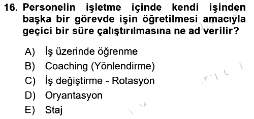 Yiyecek Ve İçecek İşletmeciliği 2024-2025 Dönem Sonu Sınavı - 16. soru