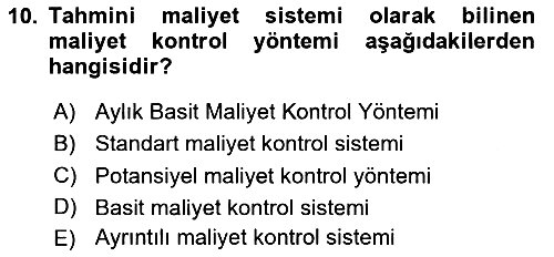 Yiyecek Ve İçecek İşletmeciliği 2020-2021 Yaz Okulu Sınavı - 10. soru