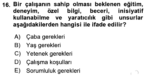 Yiyecek Ve İçecek İşletmeciliği 2021-2022 Yaz Okulu Sınavı - 16. soru