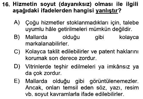 Yiyecek Ve İçecek İşletmeciliği 2022-2023 Yaz Okulu Sınavı - 16. soru