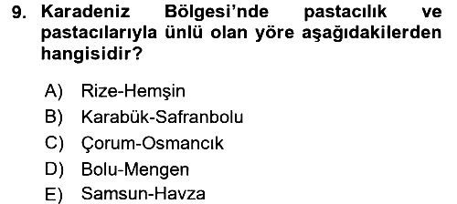 Yöresel Mutfaklar 2017-2018 3 Ders Sınavı - 9. soru