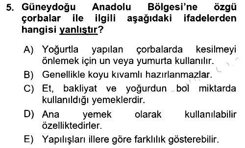 Yöresel Mutfaklar 2018-2019 3 Ders Sınavı - 5. soru