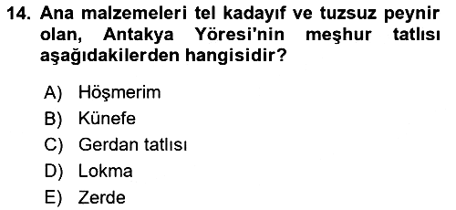 Yöresel Mutfaklar 2018-2019 3 Ders Sınavı - 14. soru