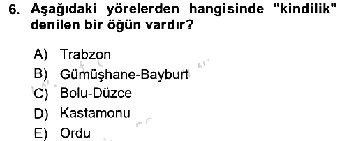 Yöresel Mutfaklar 2016-2017 Dönem Sonu Sınavı - 6. soru