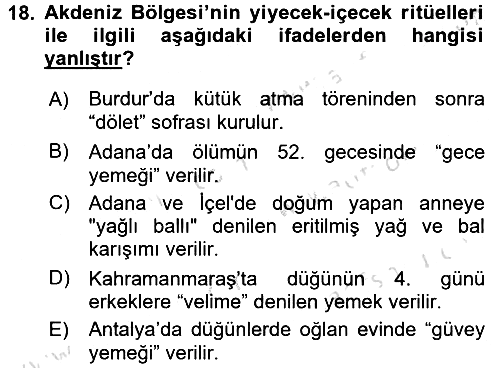 Yöresel Mutfaklar 2016-2017 Dönem Sonu Sınavı - 18. soru