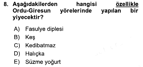 Yöresel Mutfaklar 2018-2019 Dönem Sonu Sınavı - 8. soru